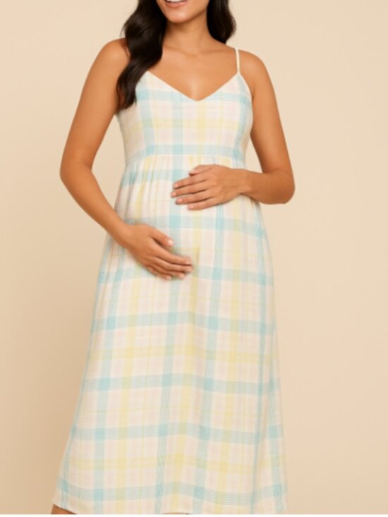 Old Navy Maternity Pastel Plaid Sleeveless Maxi Dress Size Medium NWT - Picture 1 of 9
